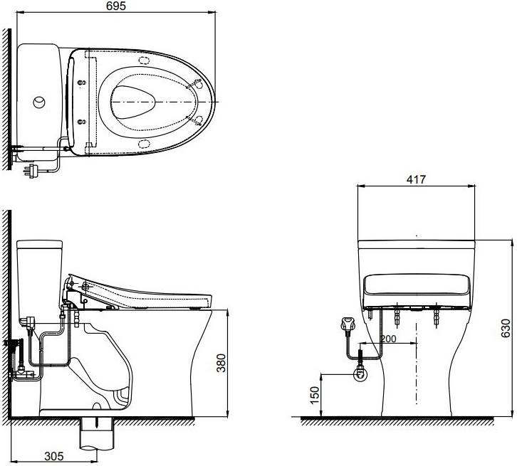 CW855UW6 โถสุขภัณฑ์ชิ้นเดียว พร้อมฝา WASHLET ใช้น้ำ 4.5/3 ลิตร