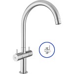 HFVSB-100252 ก๊อกน้ำดื่ม-น้ำใช้ DUO+ คอสวิง แบบตั้งพื้น พร้อมสต็อปวาล์ว 3 ทาง รุ่น ดูโอ้ Deck Dual Control Sink Faucet for Water Purifier *คลิกดูรายละเอียดเพิ่มเติมนะคะ 0