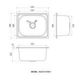 HLS14-4735-1 ชุดอ่างซิงค์สแตนเลส 1 หลุม ไม่มีที่พักจาน  ขนาด 480x620x270 มม. 