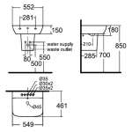 WP-1511/F712-WT-0 อ่างล้างหน้าแบบแขวนผนัง พร้อมขาตั้งลอย รุ่น Cygnet 