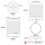 AR-2500 แท้งค์น้ำสแตนเลส ความจุ : 2500 ลิตร  เส้นผ่านศูนย์กลาง : 1.39 ม.  ความสูงของตัวถัง : 2.01 ม.  ความสูงขาตั้ง : 0.33 ม.  ความสูงรวมทั้งหมด : 2.15 ม. ทางน้ำเข้า : Ø 3/4" (นิ้วแป๊บ)  ทางน้ำออก : Ø 2" (นิ้วแป๊บ)