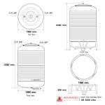 AR-3000 แท้งค์น้ำสแตนเลส ความจุ : 3000 ลิตร  เส้นผ่านศูนย์กลาง : 1.39 ม.  ความสูงของตัวถัง : 2.31 ม.  ความสูงขาตั้ง : 0.33 ม.  ความสูงรวมทั้งหมด : 2.45 ม. ทางน้ำเข้า : Ø 3/4" (นิ้วแป๊บ)  ทางน้ำออก : Ø 2" (นิ้วแป๊บ)