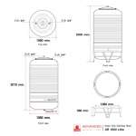 AR-1600 แท้งค์น้ำสแตนเลส ความจุ : 1600 ลิตร  เส้นผ่านศูนย์กลาง : 1.11 ม.  ความสูงของตัวถัง : 2.03 ม.  ความสูงขาตั้ง : 0.33 ม.  ความสูงรวมทั้งหมด : 2.20 ม. ทางน้ำเข้า : Ø 3/4" (นิ้วแป๊บ)  ทางน้ำออก : Ø 2" (นิ้วแป๊บ)