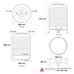 AR-1250 แท้งค์น้ำสแตนเลส ความจุ : 1250 ลิตร  เส้นผ่านศูนย์กลาง : 1.11 ม.  ความสูงของตัวถัง : 1.56 ม.  ความสูงขาตั้ง : 0.33 ม.  ความสูงรวมทั้งหมด : 1.73 ม. ทางน้ำเข้า : Ø 3/4" (นิ้วแป๊บ)  ทางน้ำออก : Ø 1" (นิ้วแป๊บ)