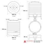 AR-1100 แท้งค์น้ำสแตนเลส ความจุ : 1100 ลิตร  เส้นผ่านศูนย์กลาง : 1.11 ม.  ความสูงของตัวถัง : 1.34 ม.  ความสูงขาตั้ง : 0.33 ม.  ความสูงรวมทั้งหมด : 1.51 ม. ทางน้ำเข้า : Ø 3/4" (นิ้วแป๊บ)  ทางน้ำออก : Ø 1" (นิ้วแป๊บ)