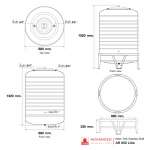 AR-650 แท้งค์น้ำสแตนเลส ความจุ : 650 ลิตร  เส้นผ่านศูนย์กลาง : 0.91 ม.  ความสูงของตัวถัง : 1.30 ม.  ความสูงขาตั้ง : 0.33 ม.  ความสูงรวมทั้งหมด : 1.49 ม. ทางน้ำเข้า : Ø 3/4" (นิ้วแป๊บ) ทางน้ำออก : Ø 1" (นิ้วแป๊บ)