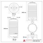 ARH 2000 แท้งค์น้ำสแตนเลส ความจุ : 2000 ลิตร  เส้นผ่านศูนย์กลาง : 1.08 ม.  ความสูงของตัวถัง : 2.31 ม.  ความสูงขาตั้ง : 0.33 ม.  ความสูงรวมทั้งหมด : 2.48 ม. ทางน้ำเข้า : Ø 3/4" (นิ้วแป๊บ)  ทางน้ำออก : Ø 2" (นิ้วแป๊บ)