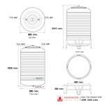 ARH 1000 แท้งค์น้ำสแตนเลส ความจุ : 1000 ลิตร  เส้นผ่านศูนย์กลาง : 0.88 ม.  ความสูงของตัวถัง : 1.80 ม.  ความสูงขาตั้ง : 0.33 ม.  ความสูงรวมทั้งหมด : 1.99 ม. ทางน้ำเข้า : Ø 3/4" (นิ้วแป๊บ)  ทางน้ำออก : Ø 1" (นิ้วแป๊บ)