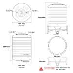 AV 650 แท้งค์น้ำสแตนเลส ความจุ : 650 ลิตร  เส้นผ่านศูนย์กลาง : 0.91 ม.  ความสูงของตัวถัง : 1.30 ม.  ความสูงขาตั้ง : 0.33 ม.  ความสูงรวมทั้งหมด : 1.49 ม. ทางน้ำเข้า : Ø 3/4" (นิ้วแป๊บ)  ทางน้ำออก : Ø 1" (นิ้วแป๊บ)