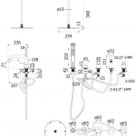 HFVSB-4002C4 ก๊อกคู่ผสมอ่างอาบน้ำแบบตั้งพื้นพร้อมฝักบัวก้านแข็งติดเพดานขนาด 10″ และฝักบัวมือถือขนาด 2″x4″ รุ่น Contour