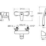 FFAS0912-7T2500BT0 ก๊อกผสมยืนอาบแบบติดผนัง รุ่น Milano (พร้อมชุดฝักบัวสายอ่อน 5 ฟังก์ชั่น)