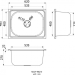 HLS14-4862-0 ชุดอ่างซิงค์สเตนเลส 1 หลุม แบบไม่มีที่พักจาน พร้อมสะดืออ่างและท่อย่น