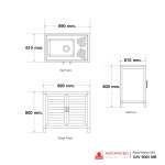 CAV 9060 MB ตู้ตั้งพื้นพร้อมซิงค์ล้างจานสเตนเลส 1 หลุม 1 ที่พัก สีเทา