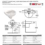 0553/0740-WT-0 อ่างล้างหน้าแบบแขวนผนัง พร้อมขาตั้งลอย รุ่น Concept D-Shape