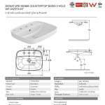 WP-0420T8-WT อ่างล้างหน้าแบบฝังบนเคาน์เตอร์ (ชนิด 3 รูก๊อก) รุ่น Signature