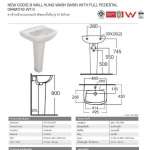 0948/0742-WT-0 อ่างล้างหน้าแบบแขวนผนัง พร้อมขาตั้งยาว รุ่น New Codie-S