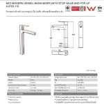 A-0703-110 ก๊อกผสมอ่างล้างหน้าแบบทรงสูง รุ่น Neo Modern (พร้อมสะดือและสต็อปวาล์ว) 