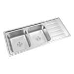 HLS14-12050-2 ชุดอ่างล้างจานสเตนเลส 2 หลุม แบบมีที่พักจาน ขนาด 500 x 1200 x 200 mm.พร้อมสะดืออ่างและท่อย่น
