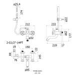 HFVSB-4122D1 ก๊อกคู่ผสมอ่างอาบน้ำแบบติดผนัง พร้อมฝักบัวมือถือ รุ่น Smooth