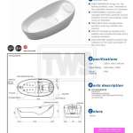 PJYD2200PW อ่างอาบน้ำหินอ่อนสังเคราะห์ (White) พร้อมสะดือและอุปกรณ์