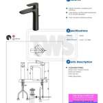 TLG04304T#MBL ก๊อกผสมอ่างล้างหน้าแบบก้านโยกทรง Semi-tall พร้อมสะดือป๊อบอัพ รุ่น GA (Matte Black)