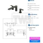 TBG04201T#MBL ก๊อกผสมสำหรับลงอ่างอาบน้ำ ชนิดติดเคาน์เตอร์ (3 รูก๊อก) รุ่น GA (Matte Black)