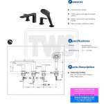 TBG04202T#MBL ก๊อกผสมสำหรับลงอ่างอาบน้ำ ชนิดติดเคาน์เตอร์ พร้อมชุดฝักบัวสายอ่อน  (4 รูก๊อก) รุ่น GA (Matte Black)