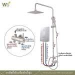 WS-8084R ฝักบัวเรนชาวเวอร์น้ำอุ่น หัวฝักบัวกลม 8 นิ้ว พร้อมฝักบัวมือถือสแตนเลส 2.5 นิ้ว สีดำ