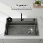 EVE ซิงค์ล้างจานน้ำตก สีเทาไทเทเนียม + ก๊อกน้ำ ANGULAR และอุปกรณ์เสริม