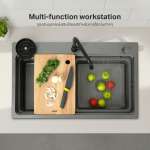 EVE ซิงค์ล้างจานน้ำตก สีเทาไทเทเนียม + ก๊อกน้ำ ANGULAR และอุปกรณ์เสริม