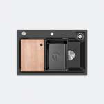 EVE ซิงค์ล้างจานน้ำตก 1 หลุม หินแกรนิตสังเคราะห์ BLACK + ก๊อกน้ำ ZERO BLACK  EP และอุปกรณ์เสริม 0