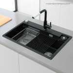 EVE ซิงค์ล้างจานน้ำตก 1 หลุม หินแกรนิตสังเคราะห์ BLACK + ก๊อกน้ำ ZERO BLACK  EP และอุปกรณ์เสริม