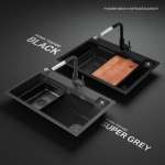 EVE ซิงค์ล้างจานน้ำตก 1 หลุม หินแกรนิตสังเคราะห์ BLACK + ก๊อกน้ำ ZERO BLACK  EP และอุปกรณ์เสริม