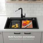 EVE ซิงค์ล้างจานน้ำตก 1 หลุม หินแกรนิตสังเคราะห์ BLACK + ก๊อกน้ำ ZERO BLACK  EP และอุปกรณ์เสริม