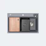 EVE ซิงค์ล้างจานน้ำตก 1 หลุม หินแกรนิตสังเคราะห์ SUPER GREY + ก๊อกน้ำ ZERO BLACK EP และอุปกรณ์เสริม 0