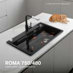 EVE ซิงค์ล้างจานน้ำตก 1 หลุม หินแกรนิตสังเคราะห์ SUPER GREY + ก๊อกน้ำ ZERO BLACK EP และอุปกรณ์เสริม