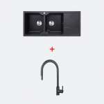 EVE ซิงค์ล้างจาน 2 หลุม 1 ที่พัก หินแกรนิตสีดำ + ก๊อกน้ำ AZTAC ll BLACK (หลุมซ้าย ที่พักขวา) 0