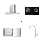 EVE SET เครื่องดูดควันติดผนัง + เตาแก๊ส 2 หัว แบบฝัง ฐานกระจก + ซิงค์ล้างจาน 1 หลุม + ก๊อกซิงค์ล้างจาน 0
