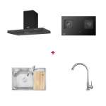 EVE SET เครื่องดูดควันติดผนัง + เตาแก๊ส 2 หัว แบบฝัง ฐานกระจก + ซิงค์ล้างจานอเนกประสงค์ + ก๊อกซิงค์ล้างจาน 0