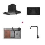 EVE SET เครื่องดูดควันติดผนัง แบบกระโจม + เตาแก๊ส 2 หัว เตาแก๊สแบบฝัง + ซิงค์ล้างจาน 1 หลุม + ก๊อกซิงค์ล้างจาน 0