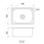 HLS14-4835-1 ชุดอ่างล้างจานสเตนเลส 1 หลุม แบบไม่มีที่พักจาน ขนาด 480 x 350 x 190 มม. พร้อมสะดืออ่างและท่อย่น