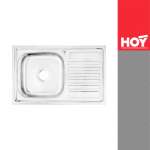 HLS13-8050-1 ชุดอ่างล้างจานสเตนเลส 1 หลุม แบบมีที่พักจาน ผิวซาติน ขนาด 800 x 500 x 160 มม. พร้อมสะดืออ่างและท่อย่นปรับระยะ  0