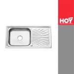HLS13-125-2 ชุดอ่างล้างจานสเตนเลส 1 หลุม แบบมีที่พักจาน ขนาด 1000 x 500 x 150 มม. พร้อมสะดืออ่างและท่อย่นปรับระยะ 0