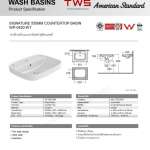 WP-0420-WT อ่างล้างหน้าแบบฝังบนเคาน์เตอร์ รุ่น Signature