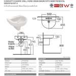 0553/0740-WT-0 อ่างล้างหน้าแบบแขวนผนัง พร้อมขาตั้งลอย รุ่น Concept D-Shape