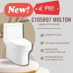 คลิกเลย COTTO สุขภัณฑ์ชิ้นเดียว รุ่น MOLTON ใช้น้ำ 3/4.8 ลิตร ระบบชำระล้าง Rimless Siphon Jet 0